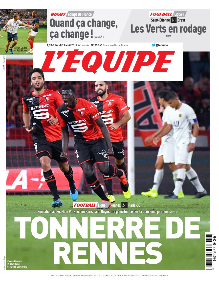 lequipe's tweet photo. Voici la une du journal L'Équipe ce lundi 19 août.

📰 Le journal > https://t.co/yXvY32utBy
📱 Le numérique > https://t.co/lFKUiPWPZR https://t.co/QYNILMrSSw