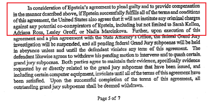 Techno_Fog's tweet photo. Assume the Daily Beast is right: the DOJ laid off Epstein because of his ties to intelligence

Now consider the 2007 plea deal. The US agreed to not charge "any potential co-conspirators"

Serious question - could the unnamed co-conspirators be intelligence? https://t.co/y9mwFGO2ZM