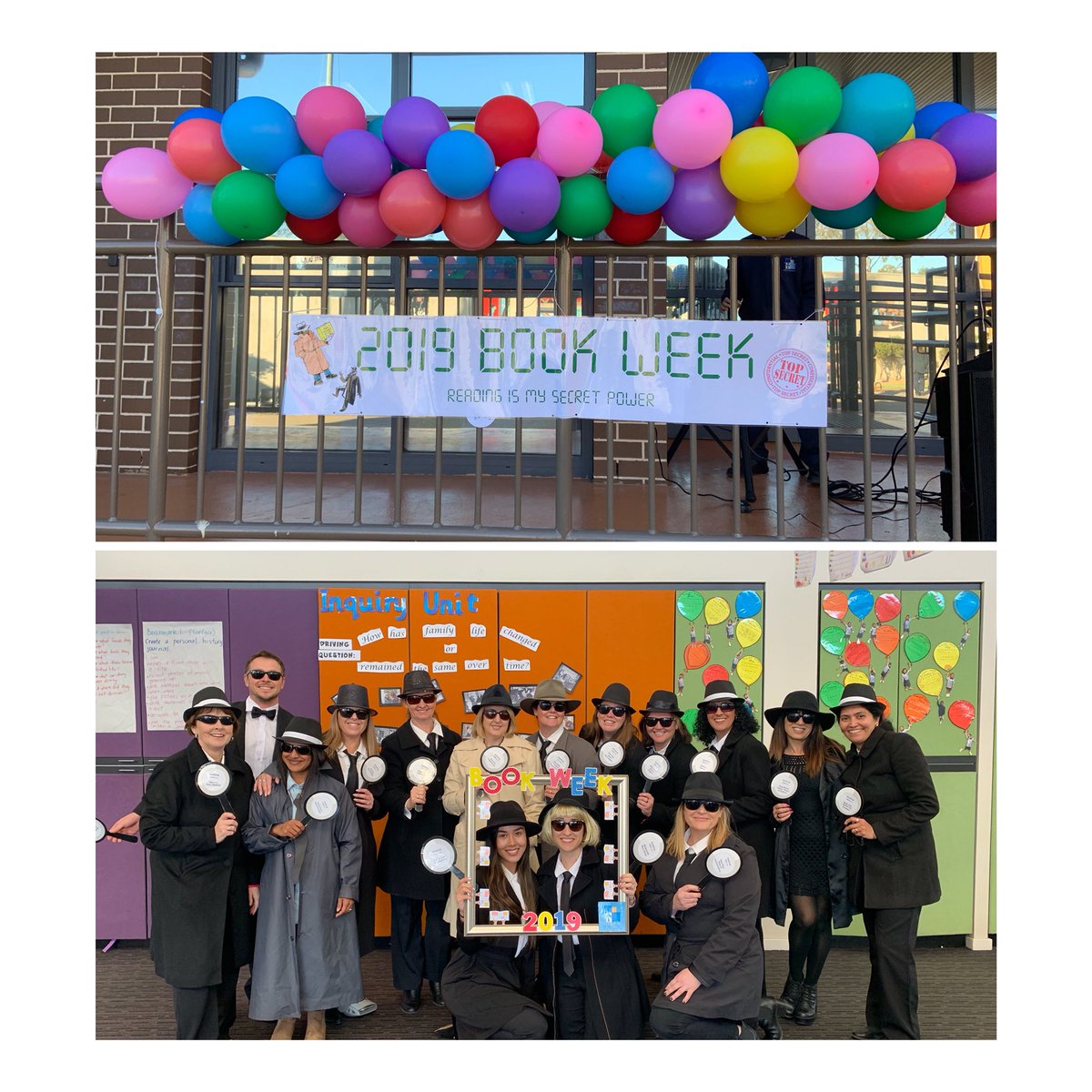 St Monica’s North Parramatta staff dressed as Secret Agents... using their magic magnifying glasses to look for all the clues and mysteries that reading can reveal and unlock! #cbca2019 #readingismysecretpower #catholicedparralib