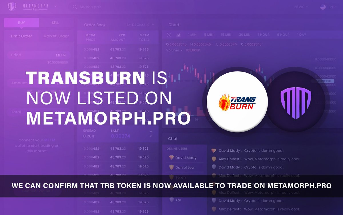 MetaMorphPro's tweet photo. We are pleased to announce that @TransBurn is now listed on https://t.co/w4qygC2hcP under the following trading pairs:

https://t.co/qJLXrA40LZ
https://t.co/lS8tbpSZLt https://t.co/ipNS6b6eTc