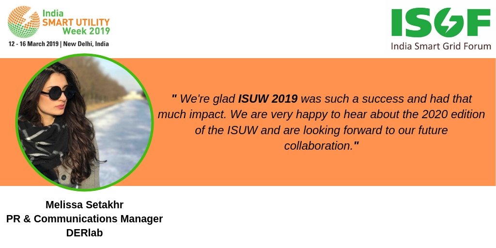 ISUW_India's tweet photo. Thank you, Ms. Melissa Setakhr, PR &amp; Communications Manager, DERlab for your kind words and Joining us at #ISUW2019.
Hope to see you again  at #ISUW2020 from 03-07 March 2020
#MelissaSetakhr #DERlab https://t.co/XCYP3BrNEZ