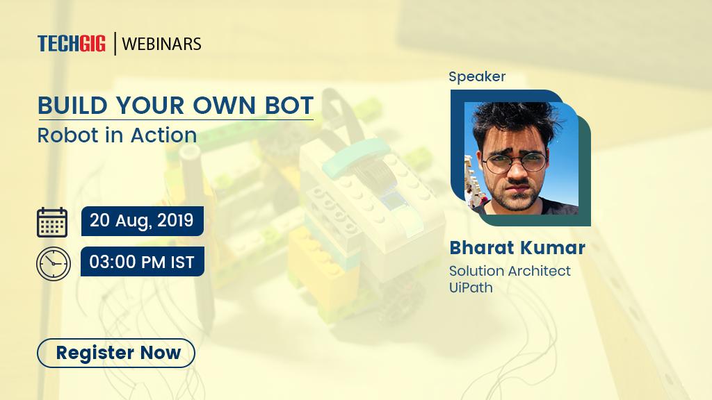 ETTechGig's tweet photo. Join the webinar "BUILD YOUR OWN BOT: Robot in action" by Bharat Kumar, Solution Architect, @UiPath. 
Register here: https://t.co/Omz95sinnP

#TechGig #Webinars #ExpertSpeak #BotTech #BuildyourBot https://t.co/nCExxL2Qgi