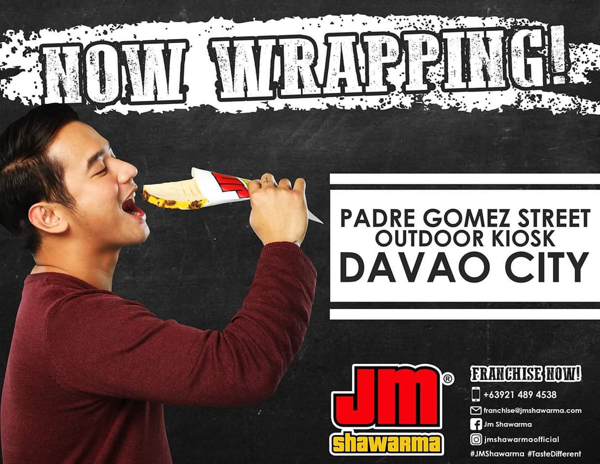 ShawarmaJm's tweet photo. We are NOW WRAPPING at the Padre Gomez Street, Davao City. Taste the different shawarma that you'll surely crave for more. See you there! 

#JMShawarma #JustMunchIt #JMMyOneTrueLove #TasteDifferent https://t.co/IQjm6EJcQZ