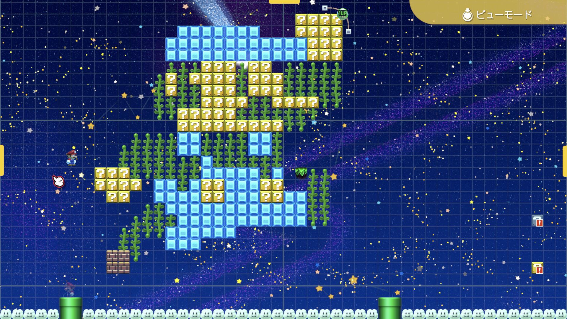 Twitter 上的 平田凡斎 そしてパープルコイン オン ルイージといえば ドット絵は外せませんね 原作通り 左下から右上へとツタで登って戻っていきましょう 右上の1upキノコも原作再現です マリギャラでも同じ位置にあります スーパーマリオメーカー2