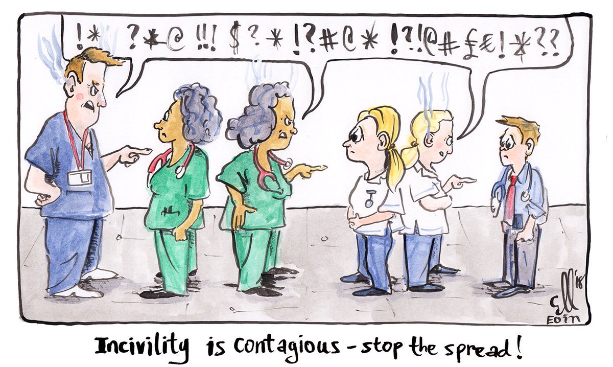 EoinKr's tweet photo. Prompted by some interesting discussion around doctor wellbeing recently on Irish #medtwitter, here's a cartoon from a while back about the importance of civility in the workplace. #civilitysaveslives @civilitysaves https://t.co/AnQILPXyt6