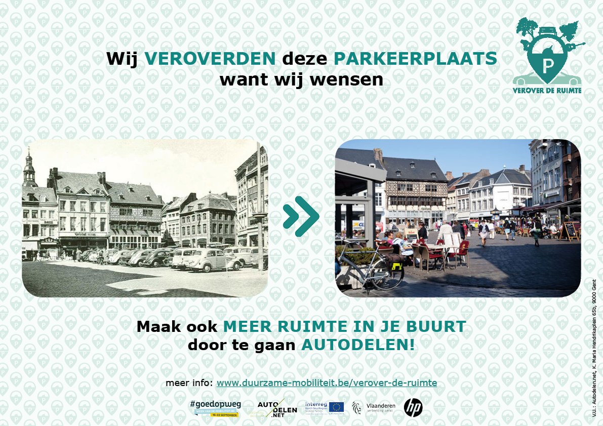 AutodelenGent's tweet photo. Een deelwagen vervangt 4 tot 12 privé-wagens. De (parkeer)ruimte die daardoor vrijkomt, wordt zo teruggegeven aan buurtbewoners. Snak je ook naar meer ruimte in je buurt? Neem deel aan #veroverderuimte en win een prijs voor je buurt. #goedopweg https://t.co/bznYx5PYC6 https://t.co/W7KL6P28rO