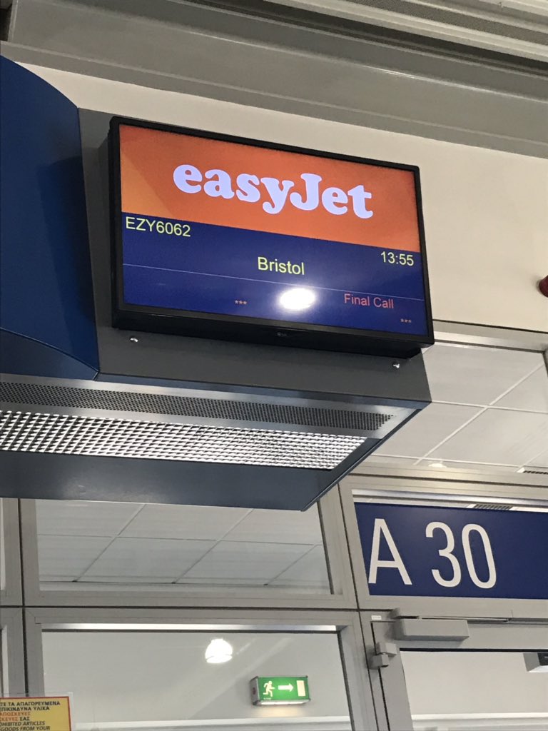 WatkissRyan's tweet photo. @easyJet saying “Final call” when no one has boarded because there isn’t even a plane here yet. “Boarding at 13:25” 🤣 https://t.co/P1ABhZUmWK