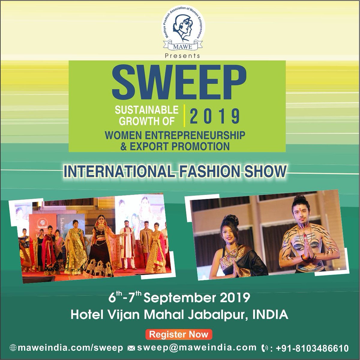 IndiaMawe's tweet photo. We invite you to register for The International Show at #SWEEP2019 at Vijan Mahal for all the Women Entrepreneurs out there!
Register today and become a part of this huge event. Email sweep@maweindia.com
Website : https://t.co/tGhkr6uMtv
Call : +91 8103486610
#registernow #india https://t.co/wkhwMBDfyO