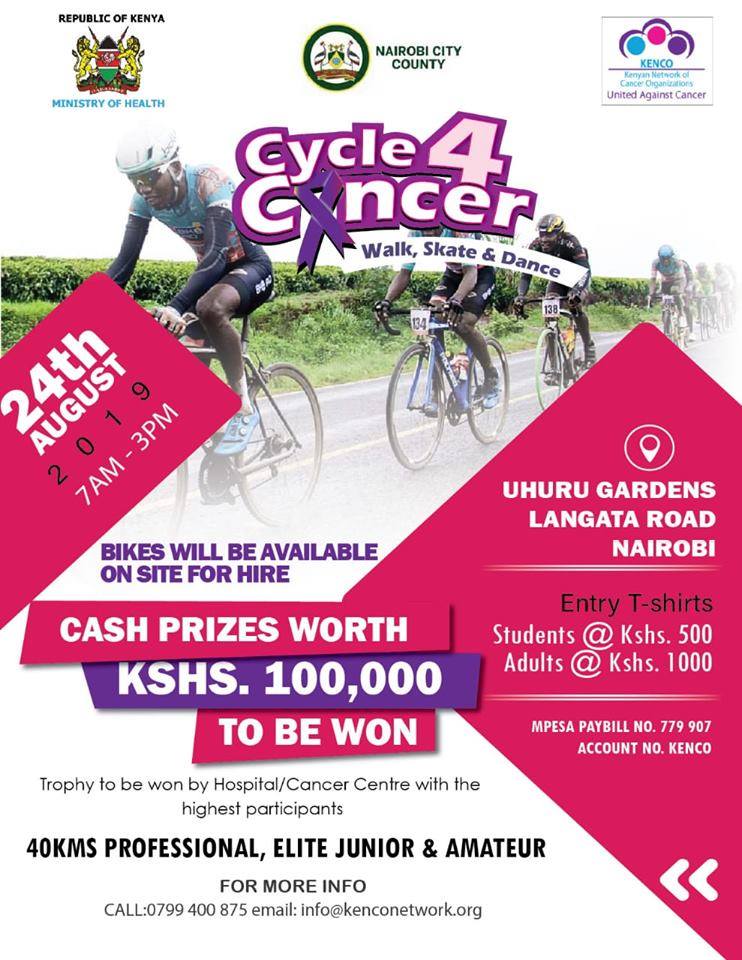 kenconetwork's tweet photo. #CountDownTime #4Days to go!#Cycle4Cancer T-shirts are available for 1000 (adults) & 500 (students&kids) Kindly secure yours by making payment through Paybill number 779907 A/C No- Cycle. For more info call/text 0799400875. #CycleforCancer
#UnitedAgainstCancer
#EndCancerStigma https://t.co/Ueg41cO8T4