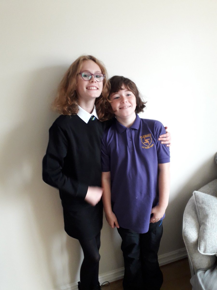 Positive_Ess's tweet photo. First day of S1 and P5 for our girls.  Good luck to you both and all your friends @BridgetPrimary https://t.co/NkgeUWVS20