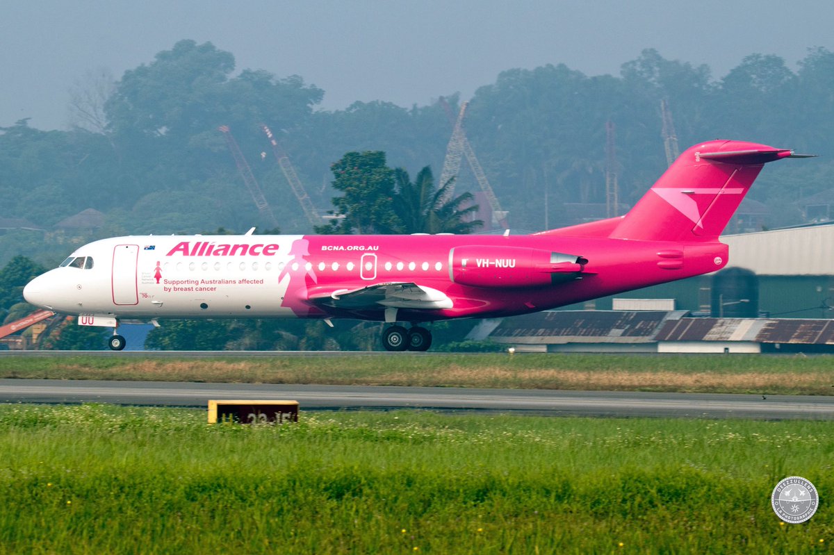 BisikHujan's tweet photo. SXI1912, a ferry flight by @SCrossAviation features the Breast Cancer Network Australia @BCNAPinkLady special livery in supporting Australians affected by breast cancer. 

Alliance Airlines @AllianceQQ
Fokker 70
VH-NUU
SZB/WMSA - @MY_Airports 
Aug 19, 2019 https://t.co/TfQKTEn2YW