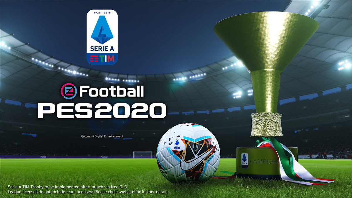 We are incredibly excited to OFFICIALLY reveal that the Italian @SerieA League will be FULLY LICENSED in #eFootballPES2020! 🇮🇹🙌

The new license brings the Serie A logo, trophy and associated badges in game! 🔥🔥🔥 #PlayingIsBelieving  #gamescom2019