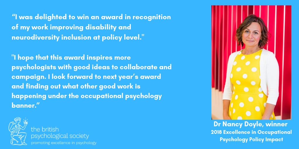 BPSOfficial's tweet photo. Nominate amazing occupational psychologists who influenced policy by raising awareness #psychology #occpsychs @occpsychuk 

Just like previous winner @NancyDoylePsych https://t.co/8zPE6p5XmV