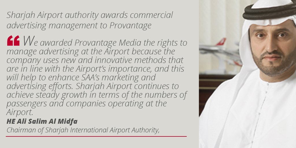 infoblazeme's tweet photo. Sharjah Airport authority awards commercial advertising management to #Provantage
jacques du preez @ProvantageSA
@sharjahairport
#LetsTalkCity #Aviation #Airports #Advertising #SHJ
#MiddleEast #GCC #UAE #Sharjah https://t.co/0gveSqVE7u https://t.co/q2ON1SwnFW