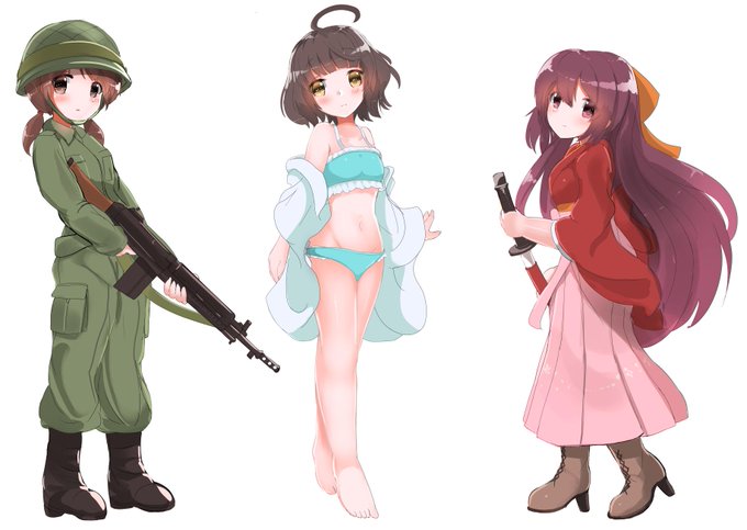 #フォロワーさんの推しが描きたい

また時間をかかりすぎましたけど、次の3人を描きました～
65式作業服に着ている白雪
岸波
神風

推すことありがとうございます～もう3人です。 