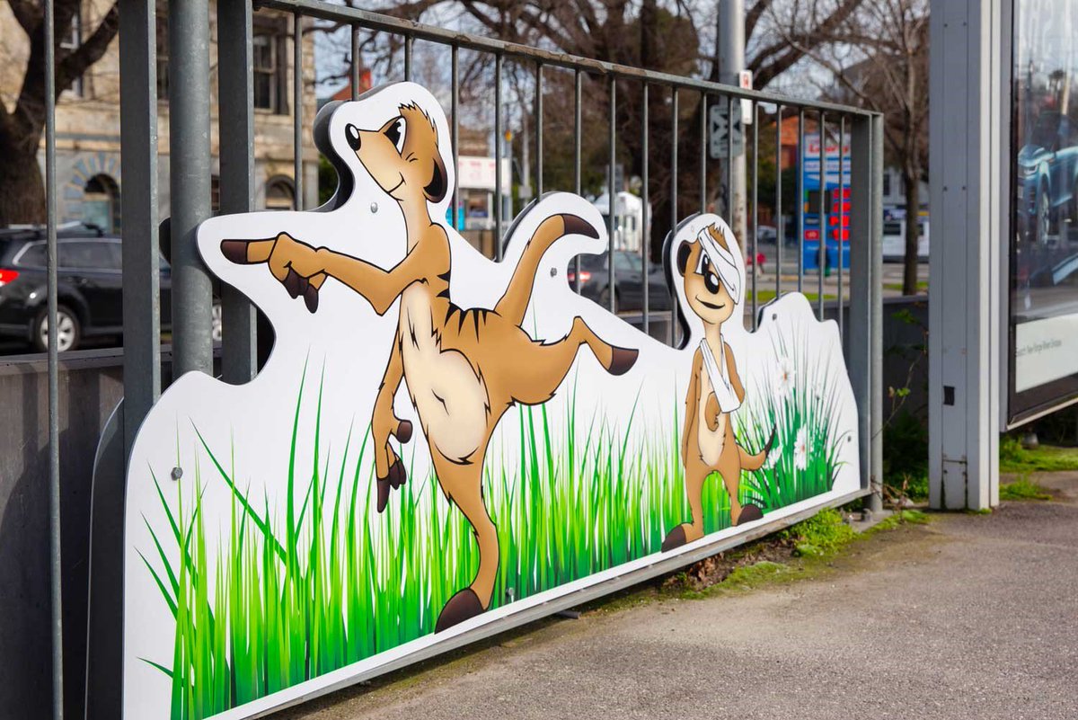 yarratrams's tweet photo. Have you seen the new meerkat-themed designs at Stop 19 Royal Children's Hospital? We thought it would be nice to bring a smile to families who may need a good reason for a pick-me-up.
Keep a keen lookout - just like a meerkat - on #Rt58 and #Rt59. https://t.co/kZaEEjT6aV