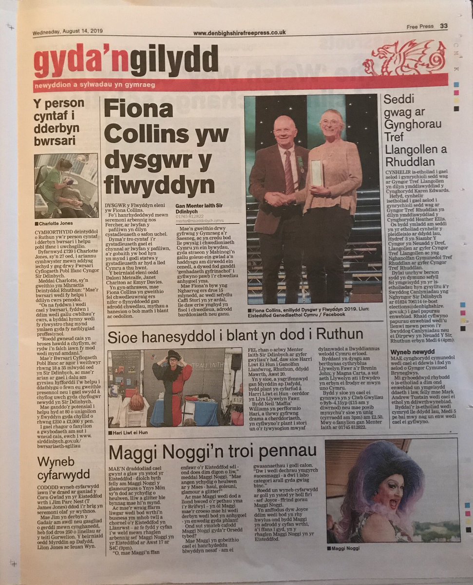 Newyddion #Cymraeg yn rhifyn diweddaraf @DenbighshireFP / in the latest edition of #Denbighshire Free Press #HarriLiwtEiHun a stori #LlywelynFawr #MaggiNoggi #steddfod2019 #DysgwryFlwyddyn a mwy.