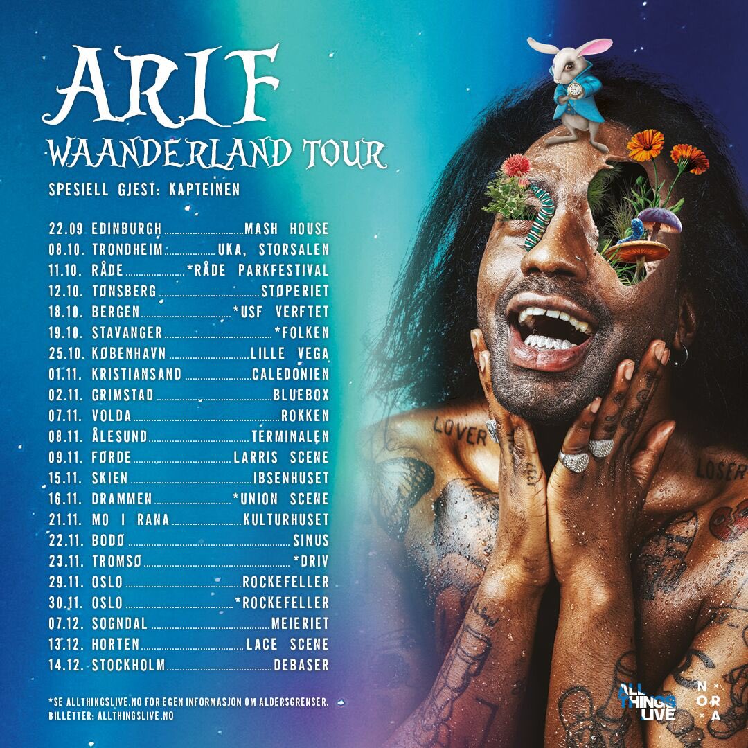 Onsdag klokken 10 legges billetter til @RiflaBangBan sin «Waanderland Tour» ut for salg på allthingslive.no. <a href="/Kaptein_en/">Kapteinen</a> blir med Arif inn i hans psykedelisk verden 🐇🍄💕👾🤯