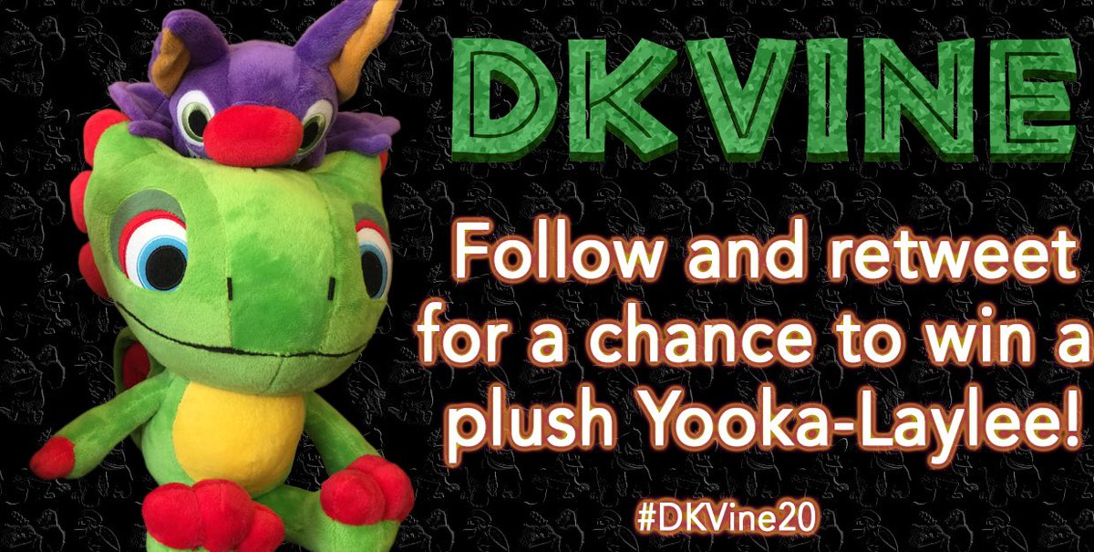 dkvine's tweet photo. DK Vine turns 20 on Thursday! We're giving away prizes all week, continuing with this @Fangamer Yooka-Laylee plush set! Hug a lizard and bat without worrying about zoo security. Finally!

To enter, follow DK Vine and retweet this before 7 AM EDT (12 PM BST) on Tuesday! #DKVine20 https://t.co/QT4FpDGLRj