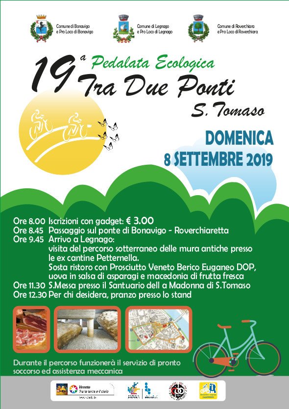 ComuneLegnago's tweet photo. Domenica 8 settembre 19^ #pedalata ecologica "Tra Due Ponti" organizzata dalle Pro Loco di Bonavigo, #Legnago e Roverchiara, aperta a tutti senza limiti di età e con qualsiasi bicicletta!🚴‍♀️🚴‍♂️

Ecco il programma! https://t.co/KV5eg2vryJ