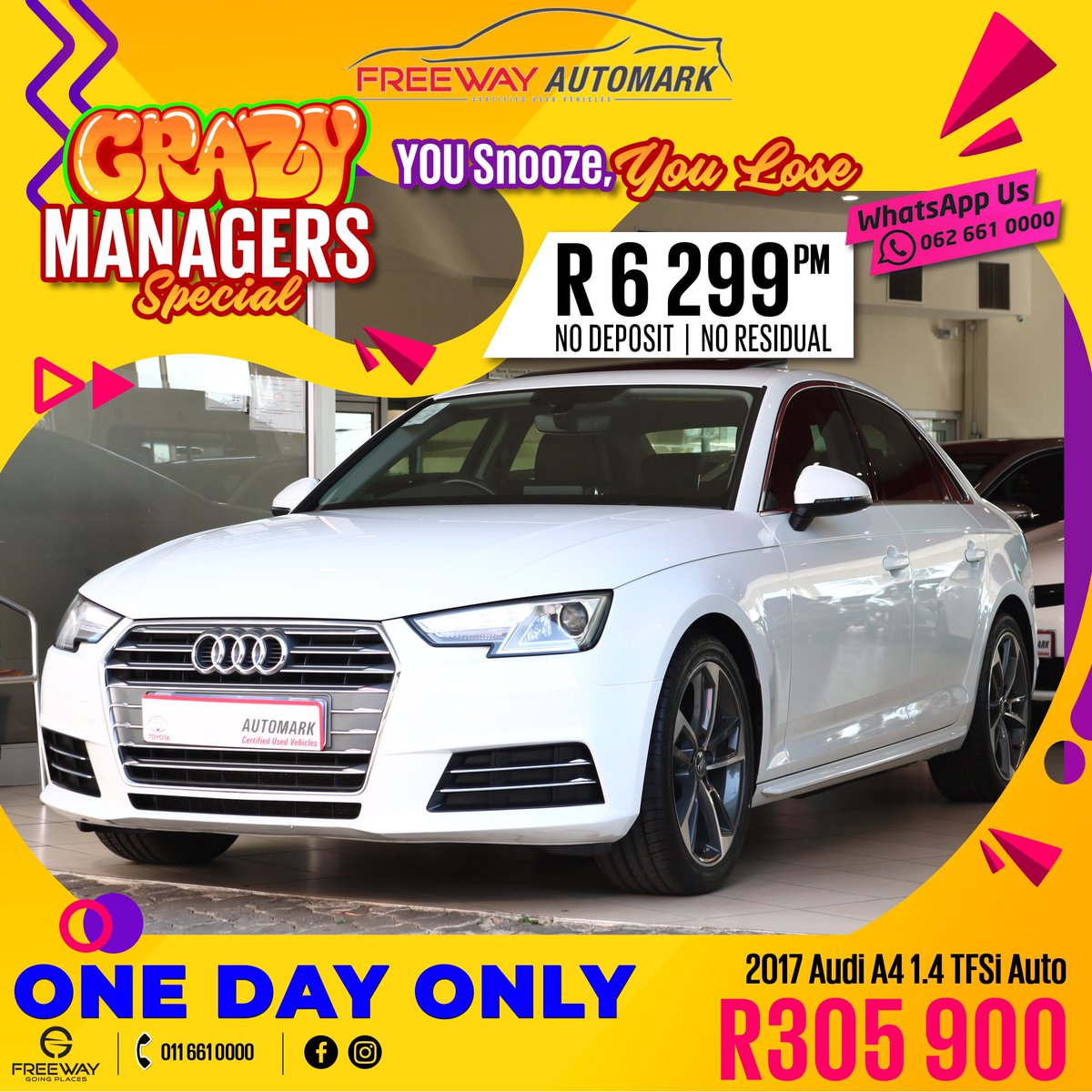 Freeway_Group's tweet photo. 2017
Audi A4
1.4 TFSi
Auto
Price: R305 900
T’s & C's apply
https://t.co/XHDWOX91vH
WhatsApp 📲 us on 062 661 0000
#FreewayToyota #FreewayGroup #FreewayAutomark #Automark #Audi #AudiA4 https://t.co/dzaWe8J5eH
