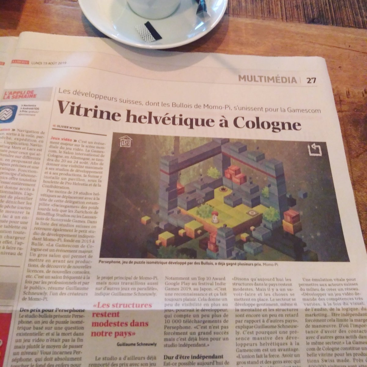 It seems that slowly we get to get known with <a href="/PersephoneGame/">Persephone - Immortal Puzzle Game</a> in Switzerland. 
It feels great ! 

#swissgames #IndieGameDev #gamedev