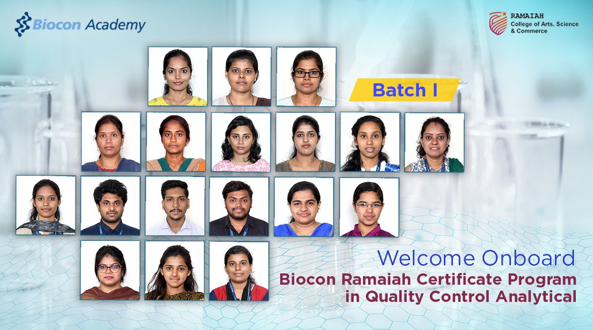 BioconAcademy's tweet photo. Biocon Academy with Ramaiah College of Arts, Science and Commerce has successfully launched the Batch I of the newly introduced QCA program. Wishing all the students good luck and a journey full of experiential learning. #NewBatch #NewBatchLaunch #NewBeginnings. https://t.co/aa8VIgWJWp