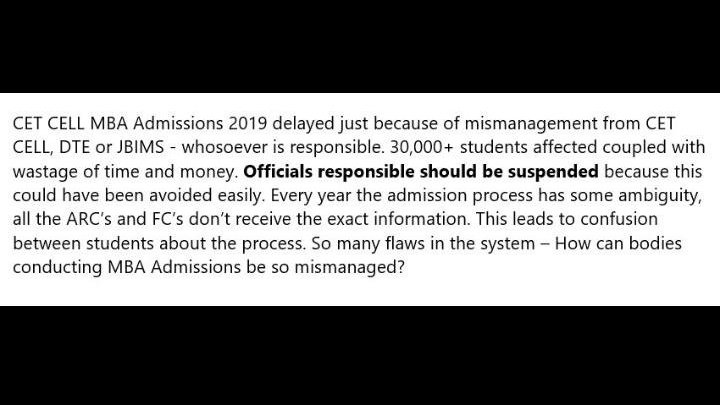 RohanKarwa's tweet photo. #MBADelay #CETCELL #management #shitholeprocess
@abpmajhatv @SakalMediaNews @zee24taasnews @TV9Marathi @TawdeVinod @waglenikhil @CMOMaharashtra @LoksattaLive @MaxMaharashtra @MiLOKMAT @saamTVnews  @DainikBhaskar
@narendramodi

MBA delay# Cet cell #Justice needed 35k + students https://t.co/jrJhUSaUOK