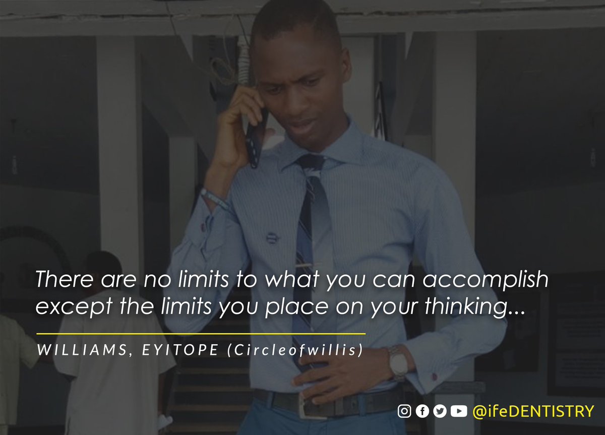 ifudsaoau's tweet photo. There is no limit to what you can accomplish except the limit you place on your thinking...
#MondayMotivation #positivity #GoalGetter #IFUDSA #ifeDENTISTRY #OAU https://t.co/VuvUbgGOME