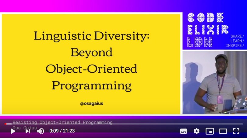 CodeElixirIO's tweet image. Today's #CodeElixir LDN talk video will be live at midday @osagaius Resisting Object-Oriented Programming #OOP #Elixirlang #Erlang