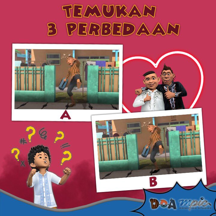 mpicanimation's tweet photo. Siap uji kejelian matamu? Temukan 3 perbedaan dari kedua gambar berikut! ๐
Saksikan โD.O.A: Doyok Otoy Ali Oncomโ setiap Sabtu & Minggu jam 15.00 WIB hanya di @Official_MNCTV! ๐
#MPICAnimation #Doyok #Otoy #AliOncom #DOA #DoyokOtoyAliOncom #SerialAnimasi https://t.co/J9vsqoQEKZ