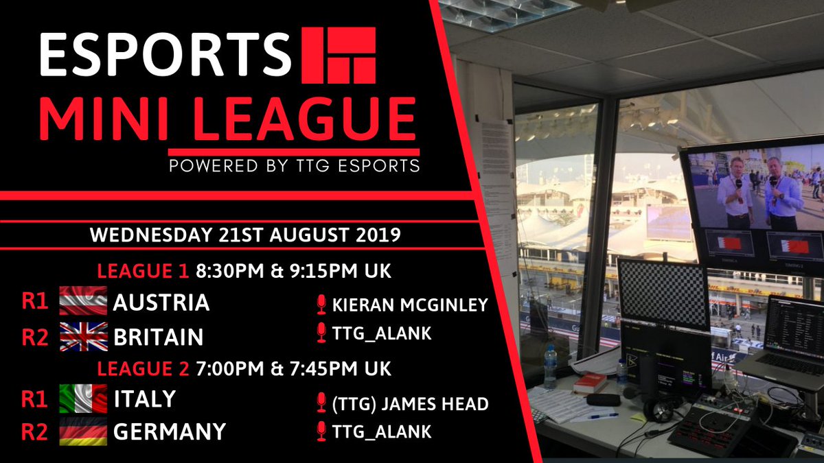 CTChampionship_'s tweet photo. As the count down begins here are your commentators for week 1🏁 With @KSMcGF1 &amp; @TTG_AlanK taking you through League 1 and @B52Head &amp; @TTG_AlanK with League 2 🏁 https://t.co/VToyNQLRHN