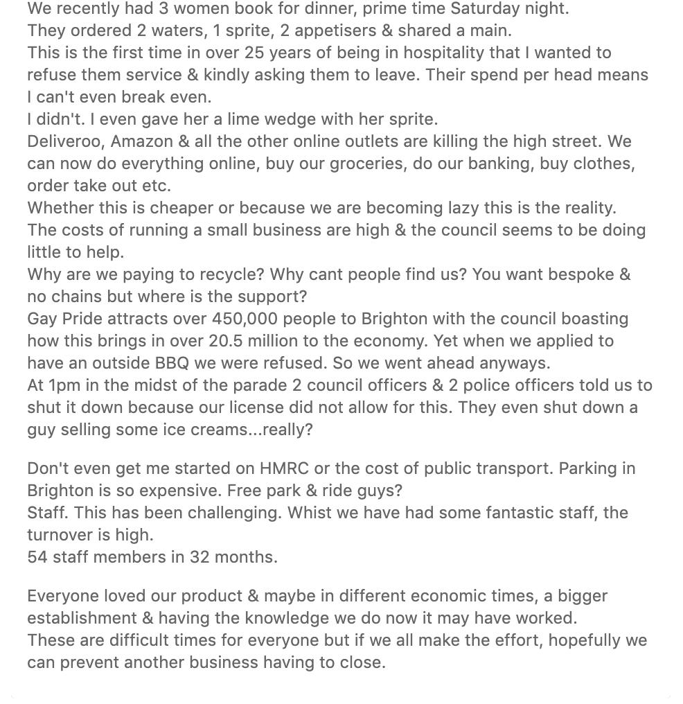 graphic_foodie's tweet image. Lordy, respect to all those who run restaurants. Times are tough, Brighton makes it tougher.