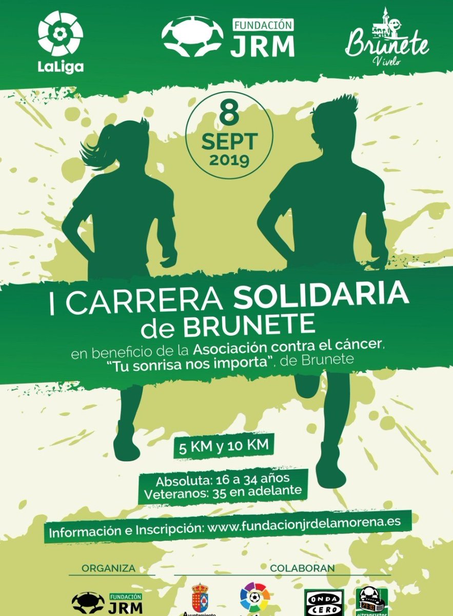 AytoBrunete's tweet photo. @AytoBrunete os anima a correr 🏃‍♂️🏃‍♀️en la 1 Carrera Solidaria de #Brunete organizada por @fundacion_JRM contra el cáncer. 8 septiembre, 10 h. Inscripción: https://t.co/ZthS6uOT2j
@CancerBrunete 💪🏼#PromoviendoValores https://t.co/5tqflQkIx2