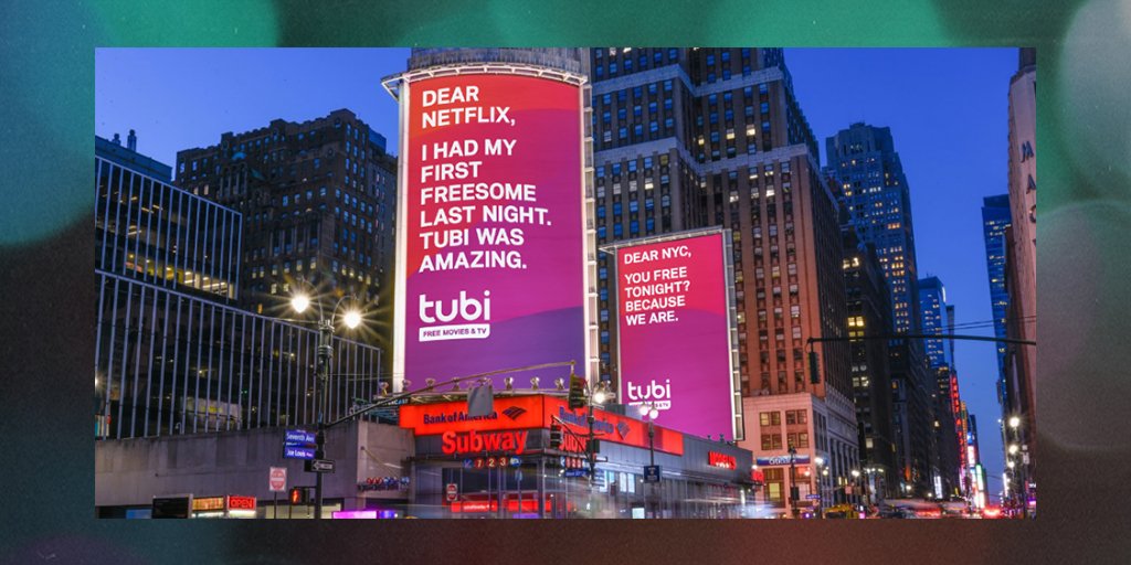 UniLED_HQ's tweet photo. Tubi takes aim at competition in its largest out-of-home campaign. #ooh #dooh #ledsignage #digitalsignage #outdooradvertising #adoftheday #outofhome #clevercopy https://t.co/bt6J3V56Su