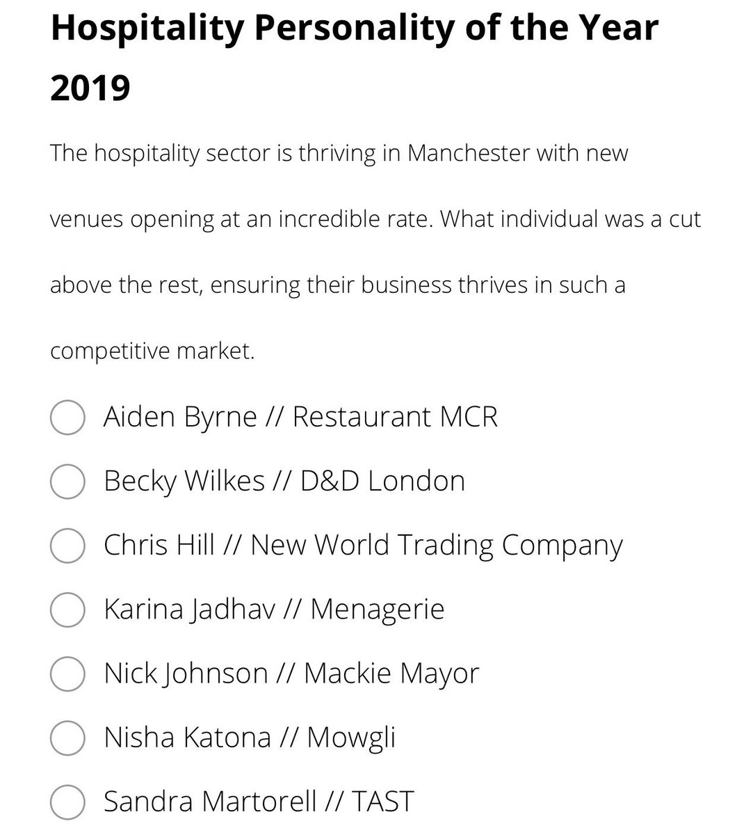 I have been nominated for Hospitality Personality of the Year 2019! 😄
If you have a spare 2 minutes, all votes truly appreciated:
downtowninbusiness.com/awards/comba/
