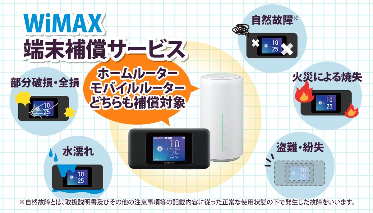 Uq だぞっ もしも ルーターが壊れたらどうなるの 故障したスマホを新しい端末と 交換できるサービスがあるように ルーターの端末補償サービスもあります Wimaxルーター購入を お考えの方 ぜひ安心もご一緒に U 詳細はこちらをご覧ください Uq だぞっ もしも ルーターが壊れたらどうなるの 故障したスマホを新しい端末と 交換できるサービスがあるように ルーターの端末補償サービスもあります Wimaxルーター購入を お考えの方 ぜひ安心もご一緒に U 詳細はこちらをご覧ください
