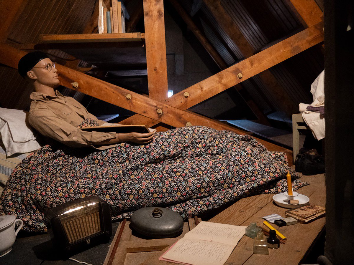 DeMeestoof's tweet photo. Ontdek onze onderduikplek op zolder! Onze timmerman heeft een verbergplaats achter een boekenkast getimmerd; heel vakkundig! https://t.co/SSBAHJMdSO