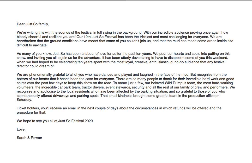 A message to our Just So family, from Sarah and Rowan.