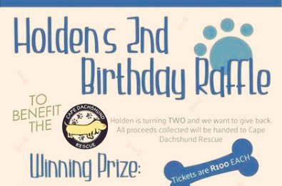 Awesome Raffle in support of <a href="/CapeDachshundRe/">CapeDachshundRescue</a> #animalwelfare #capePets RT 

Get your R100 Ticket today!
Details via <a href="/regalpethealth/">Regal Pet Health</a>
