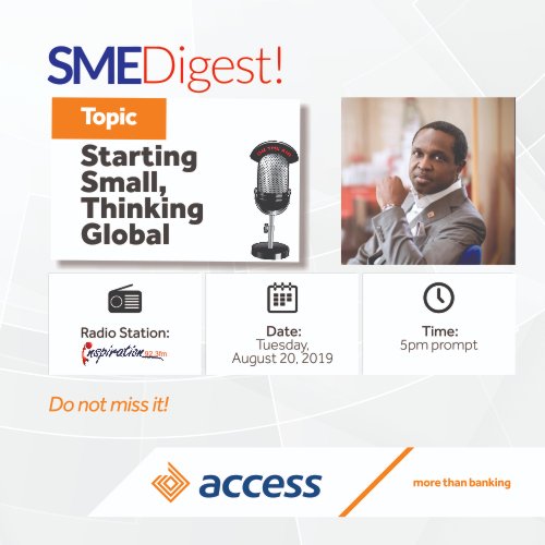 access_more's tweet photo. If you've been tuning in to our radio show on InspirationFM every Tuesday by 5pm, you would know how insightful the program has been. This week, we will be featuring Tonye Cole – Co-Founder, Sahara Energy Group.
Tune in!
#Accessmore #SMEdigest #StartsmallThinkGlobal https://t.co/Si0Zhg3U8K
