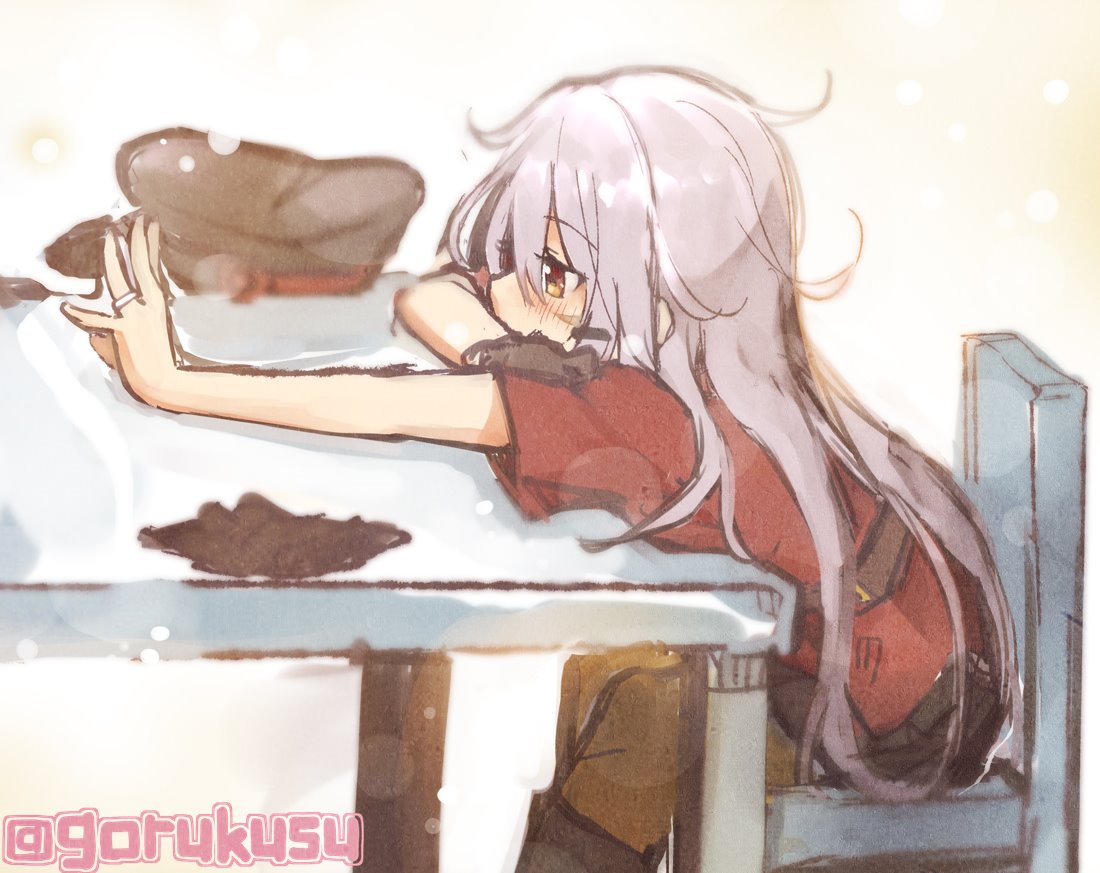 gangut (kancolle) 1girl long hair hat solo red shirt grey hair peaked cap  illustration images