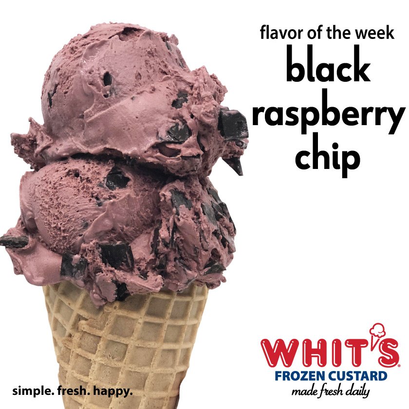 WhitsMarysville's tweet photo. The weekly flavor this week is Black Raspberry Chip! It is one of our most popular flavors with black raspberry custard and soft dark chocolate flakes. Come get a scoop (or two) today! #whitsfrozencustard #marysvilleohio #blackraspberrychip https://t.co/J2rHRL1Ung