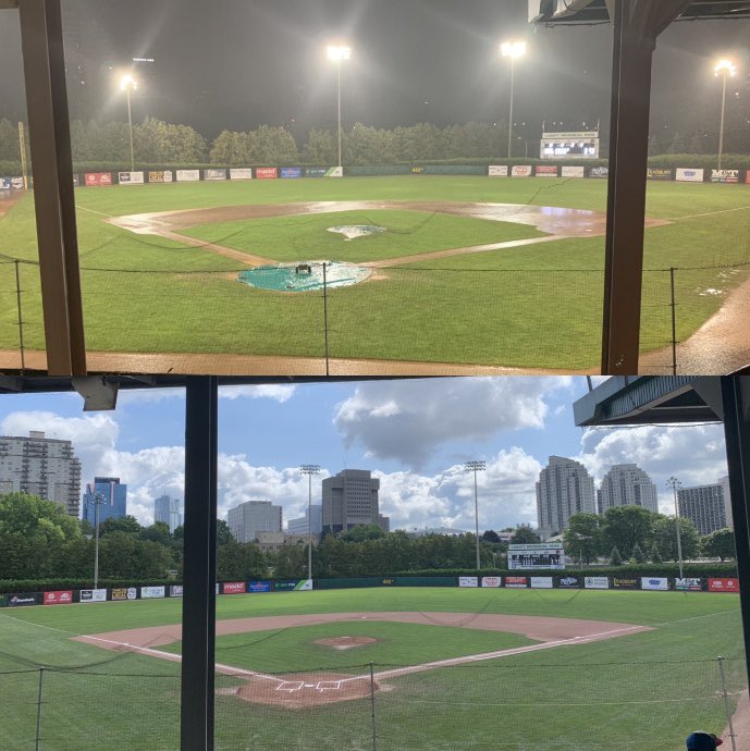 NoahSmith016's tweet photo. The difference between last night and this morning. About 12 hours apart and we will finally get to finish the gold medal game on @RtvLondon. 

Top 5th
8-0 Quebec, 2-2 count, 2 out. 

@18uNats https://t.co/DxADRbSjWj