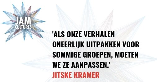 Inclusie gaat over meedoen. Over diversiteit. Over co-creatie. Praten en reflecteren zijn belangrijk. In actie komen ook. Deel jouw inzichten op social met #jamcultures, dan kan iedereen ervan leren.  <a href="/jitskekramer/">Jitske Kramer</a> <a href="/HumanDimensionJ/">HumanDimensions</a> #inclusie #diversiteit  managementimpact.nl/jitske-kramer