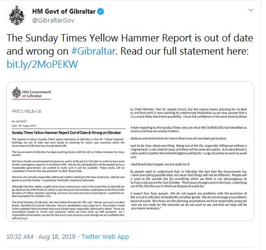 StuartBudd1's tweet photo. @GibraltarGov This looks like an official lie from the Government of Gibraltar
I would expect to see details on a replacements for:
Regulatory alignment;
#SingleMarket & #CustomUnion details;
#freedomOfMovement
Electricity
Tax
VAT
19.08.2018
Government of Gibraltar
#BrexitInquiry https://t.co/OPdE5fZZsb