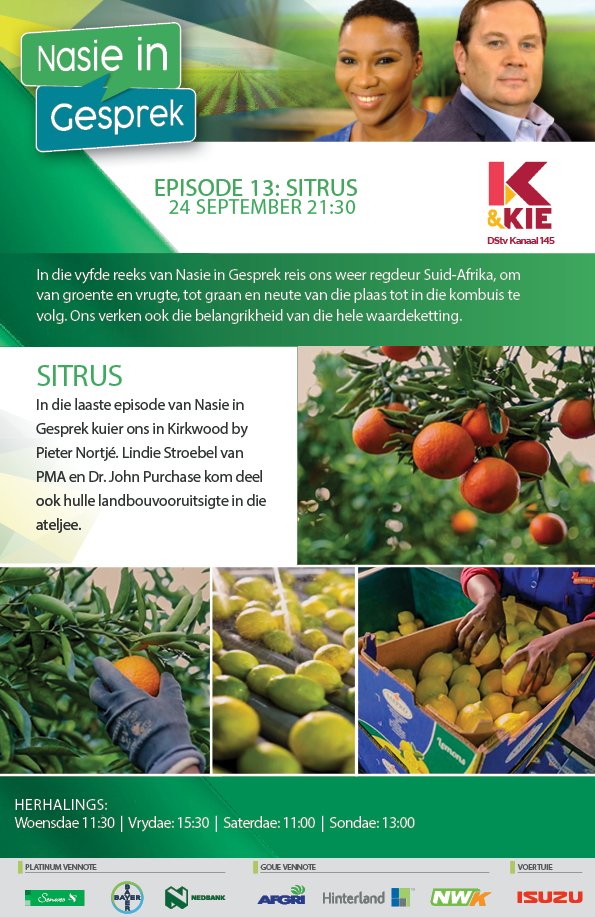 NationConverse's tweet photo. Tonight's episode of Nation in Conversation focuses on citrus. Watch it tonight on kykNET &amp; kie at 21:30. #NiC2019 @SENWES @Bayer4Crops_SA @Nedbank @AFGRI1 @Hinterland_SA @NWK_Group https://t.co/LufHVHNDSp