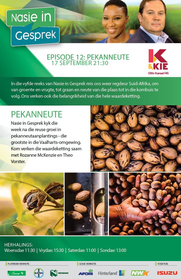 NationConverse's tweet photo. Tonight's episode of Nation in Conversation focuses on pecan nuts. Watch it tonight on kykNET &amp; kie at 21:30. #NiC2019 @SENWES @Bayer4Crops_SA @Nedbank @AFGRI1 @Hinterland_SA @NWK_Group https://t.co/yzG71TG7WR