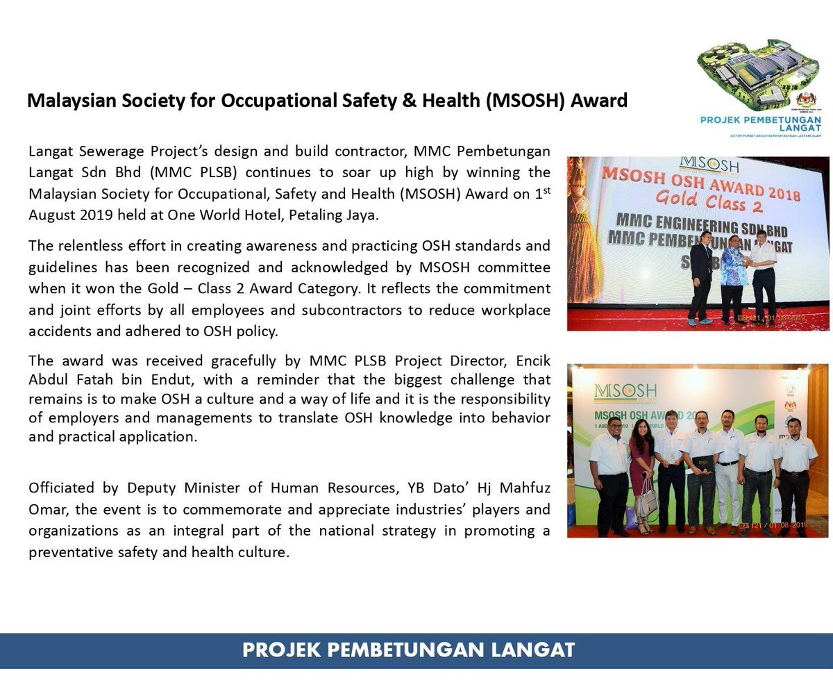 LangatSP's tweet photo. Another Excellence Achievement by Langat Sewerage Project. #langatsp #MSOSH #awards #jpp @jpp_kats https://t.co/XdYlDekGzF