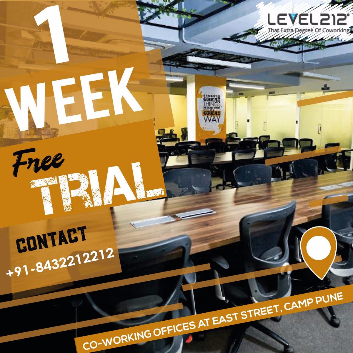 LCoworks's tweet photo. Not ready to jump into a Shared Office / Co-working space membership? But we'll make it easier for you with a 1-week free trial pass to experience our service.

Address : Level 212 Coworks, Parmar House, 2413 East Street, Next to Axis Bank, Pune. 
Contact no : 8432 212 212. https://t.co/Nz1vjD6BAz